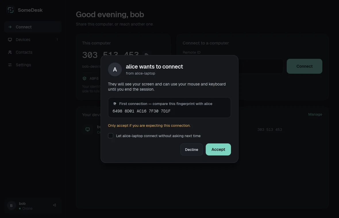 Incoming connection request